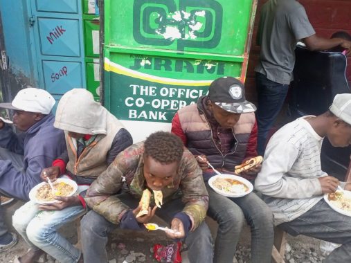 Giving Christmas food to street children in Kajiado, kitengela